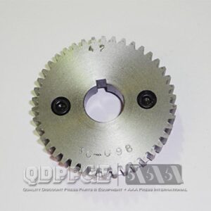 PROP 42T ANILOX SPUR GEAR WITH BEARER PROPHETEER L1000 ANILOX SPUR GEAR 1/16 PITCH 42 TOOTH, 16 DP, 14.5 PRESSURE ANGLE, 2.6250 DIA., .002 – .004 BACKLASH RANGE, .1406 WHOLE DEPTH, PIN DIA .1080, AGMA QUALITY # 7, MATERIAL 12L14, HARDNESS, HRC 28-32